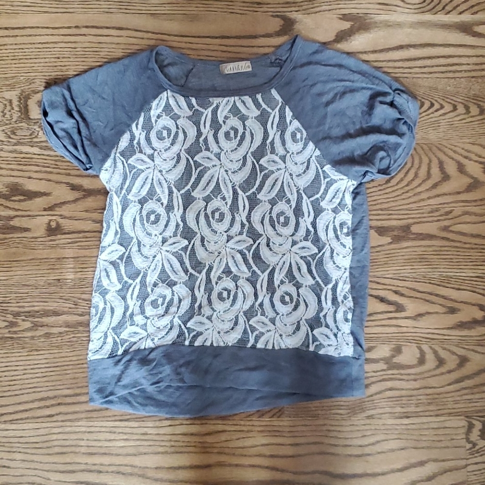 Grey white lace shirt